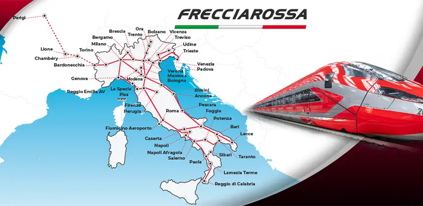 mapa ferrocarril frecciarossa tren italia conexiones