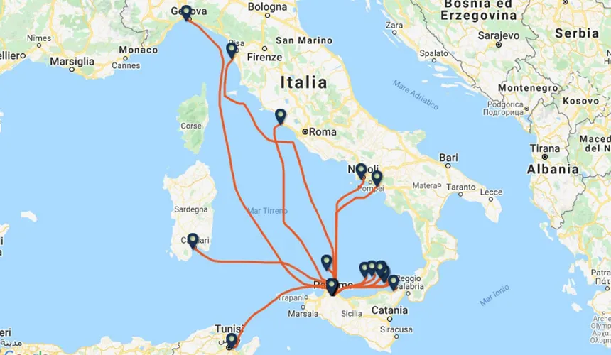 como ir a sicilia en barco mapa de puertos de llegada y salida